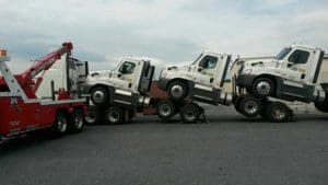 Truck being towed