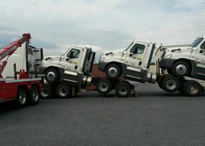 Truck being towed