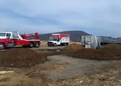 Semi trailer on it's side